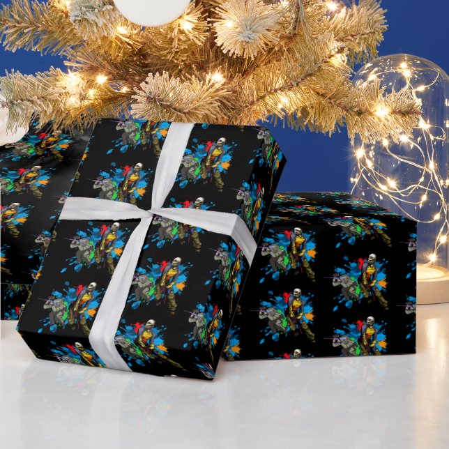 Paintball Warriors Paint Splatter Sports  Wrapping Paper (Holidays)