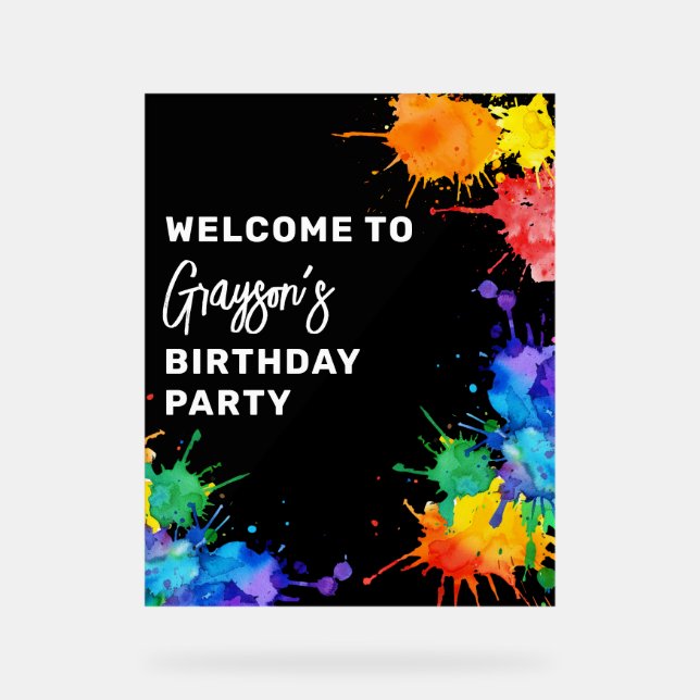 Paintballing Birthday Party Welcome Acrylic Sign (Front)