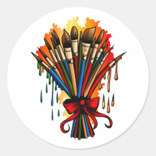 Paintbrush Bouquet Classic Round Sticker