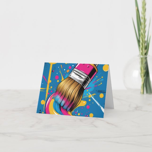 Paintbrush drawing colourful ink stroke note card (Front)