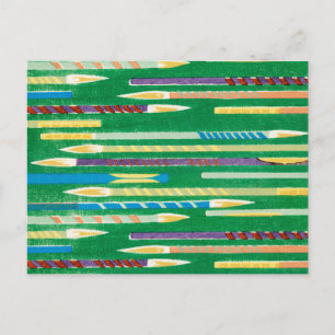 Paintbrush Japanese Woodcut Textile Postcard