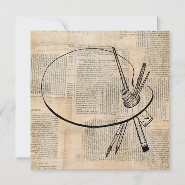 Paintbrush & Paint Palette Vintage Art Holiday Card (Front)