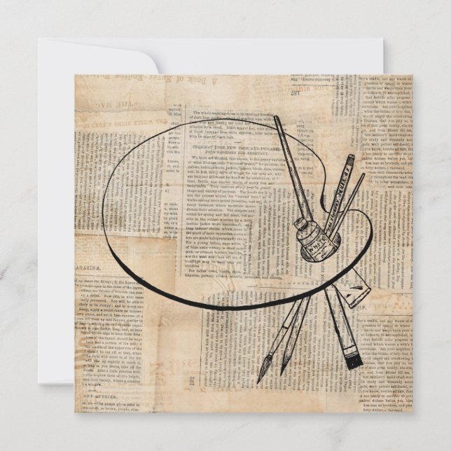 Paintbrush & Paint Palette Vintage Art Invitation (Front)