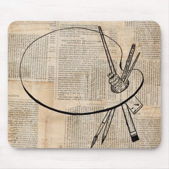 Paintbrush & Paint Palette Vintage Art Mouse Pad (Front)