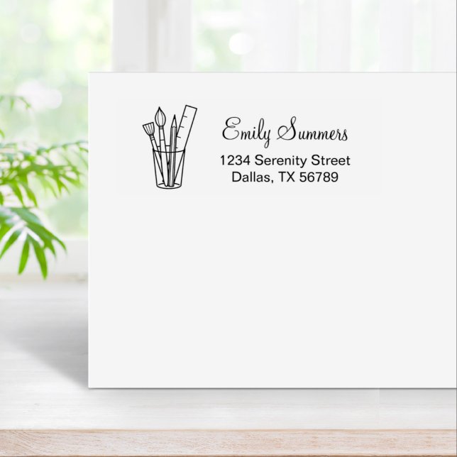 Paintbrush Pencil Ruler Art Craft Supplies Address Rubber Stamp (Creator Uploaded)