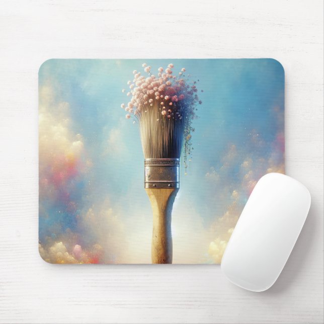 Paintbrush With Pink Baby's Breath Mouse Pad (With Mouse)