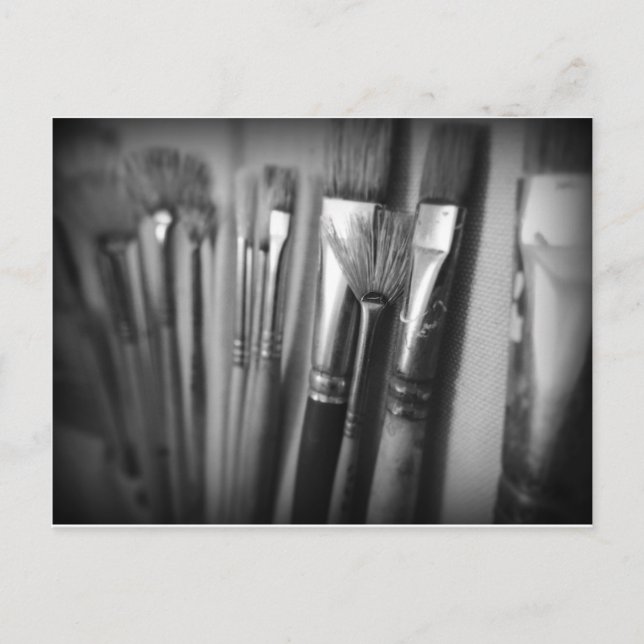 Paintbrushes Paint Art Creative Black and White Postcard (Front)
