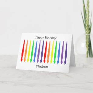 Paintbrushes, rainbow colours, happy birthday card