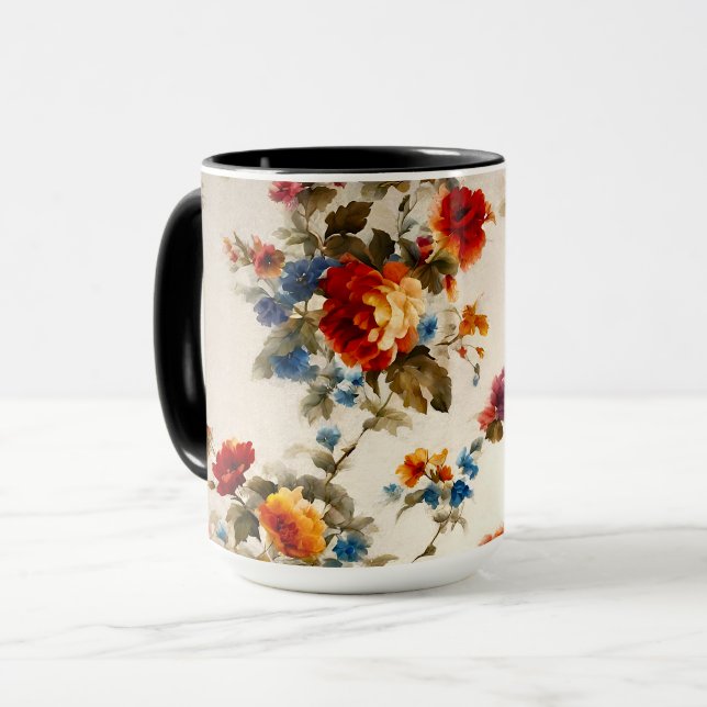 Painted Еlegant & Delicate Colourful Summer Flower Mug (Front Left)