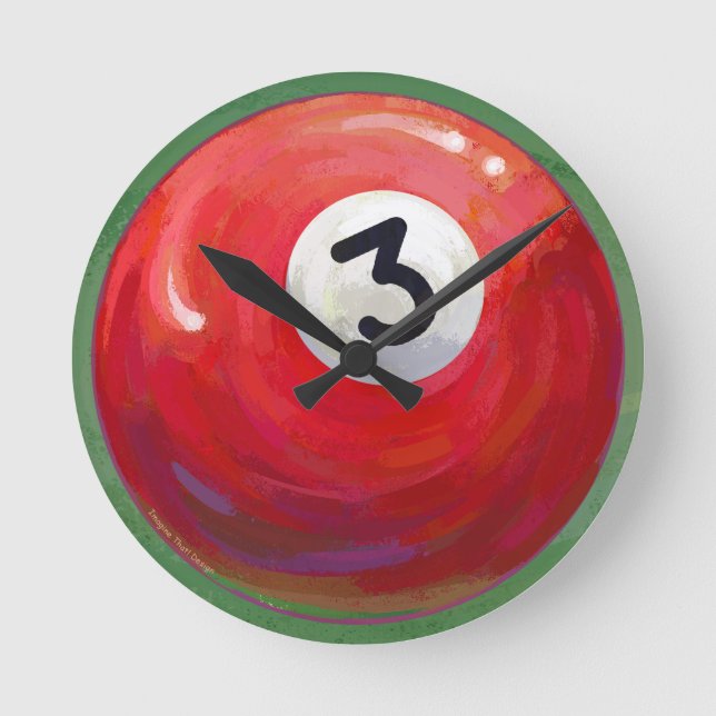 Painted 3 Pool Ball Pattern Round Clock (Front)