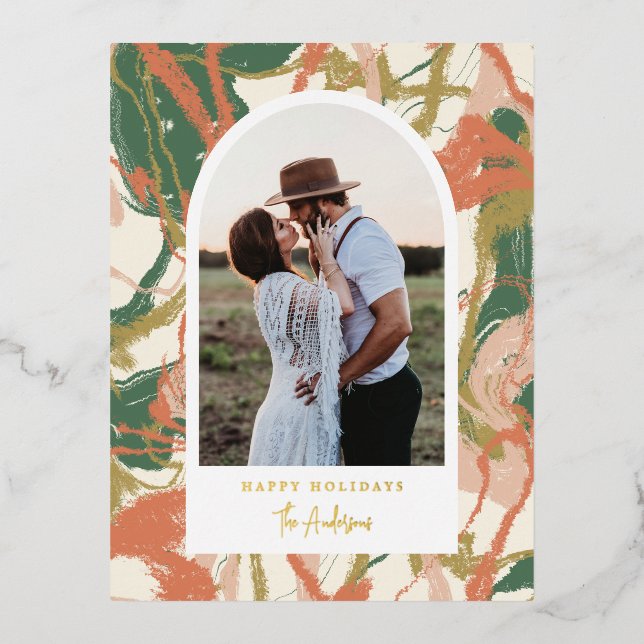 Painted Abstract Arch Photo Foil Holiday Postcard (Front)