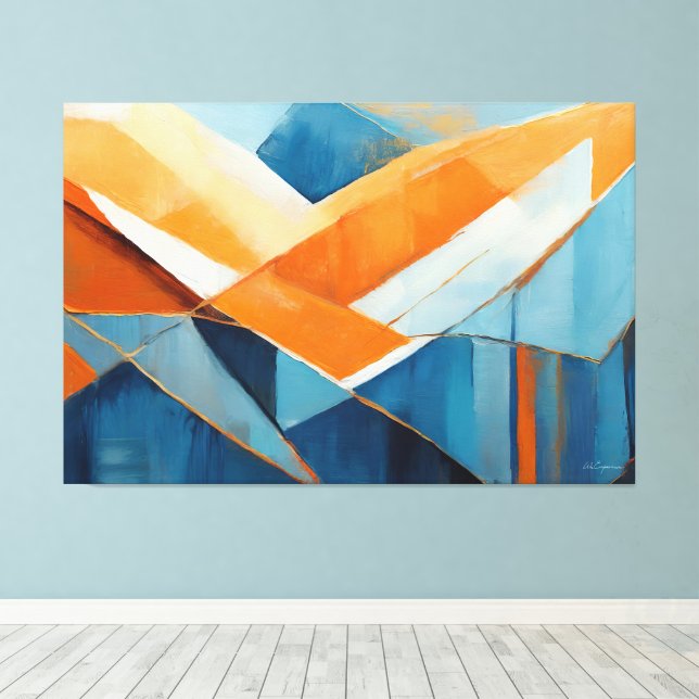 Painted abstract art in Blue orange  Canvas Print (Insitu(Wood Floor))