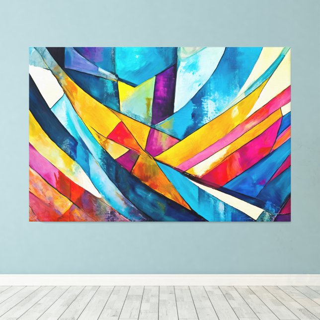 Painted abstract art multicolor canvas print (Insitu(Wood Floor))