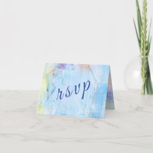 Painted Abstract Blue Wedding Thank You Card (Front)