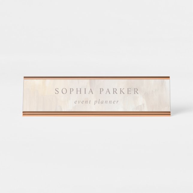 Painted Abstract | Elegant Minimalist Neutral Desk Name Plate (Front)