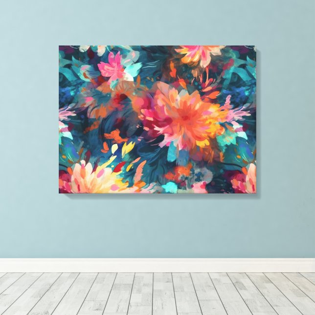 Painted Abstract Floral Giant Mums Canvas Print (Insitu(Wood Floor))