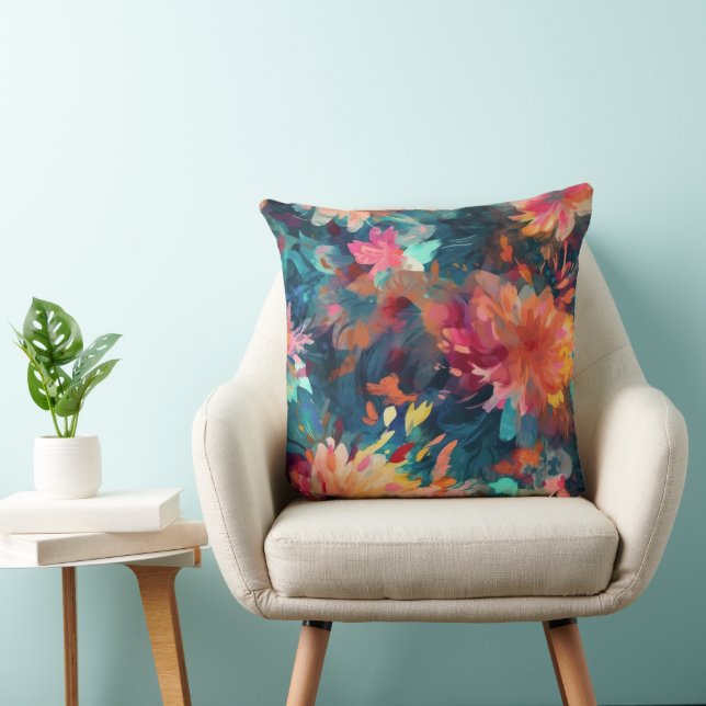 Painted Abstract Floral Giant Mums Cushion (Chair)