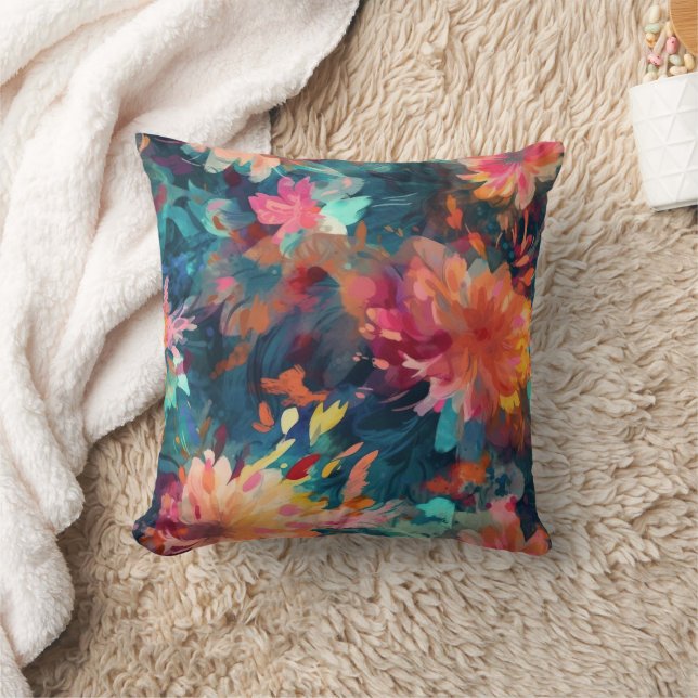 Painted Abstract Floral Giant Mums Cushion (Blanket)