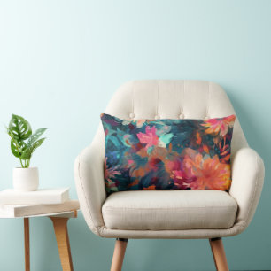 Painted Abstract Floral Giant Mums Lumbar Cushion