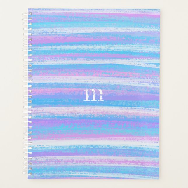 Painted Acrylic Stripes Turquoise Pink Purple Planner (Front)
