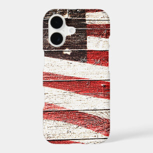 Painted American Flag on Rustic Wood Texture