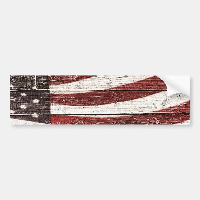 Painted American Flag on Rustic Wood Texture Bumper Sticker (Front)