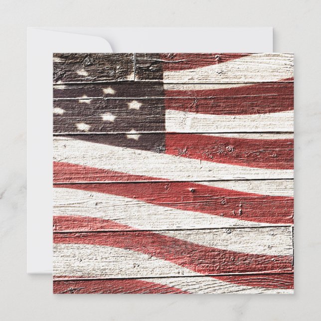 Painted American Flag on Rustic Wood Texture Invitation (Front)