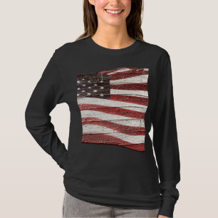 Painted American Flag on Rustic Wood Texture T-Shirt