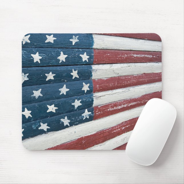 Painted American Flag on Wood Mouse Pad (With Mouse)