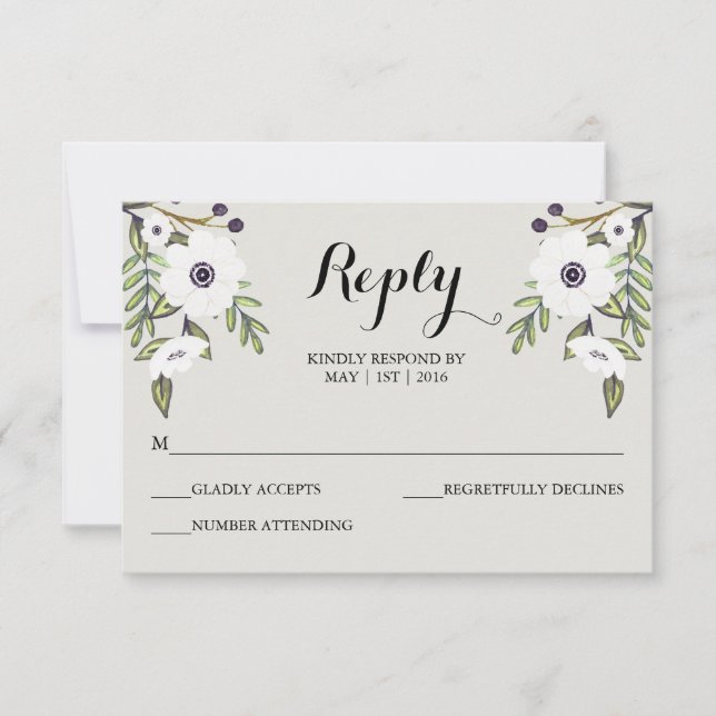 Painted Anemones - Wedding RSVP Card (Front)