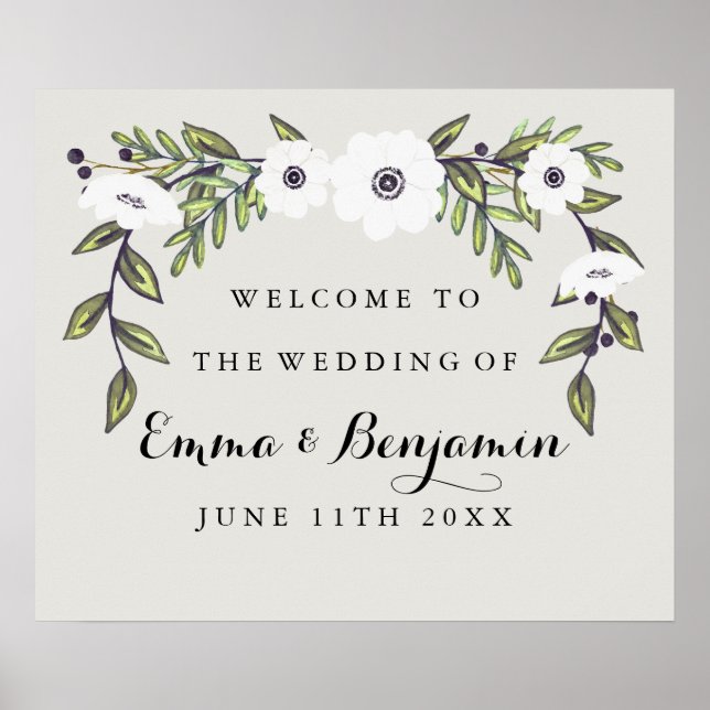 Painted Anemones Wedding Welcome Sign (Front)