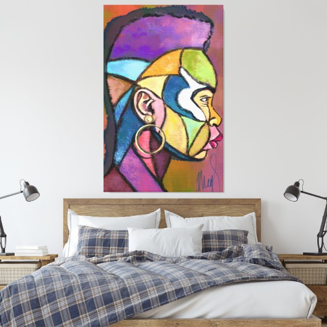 Painted Art African Man Canvas Print (Insitu(Bedroom))