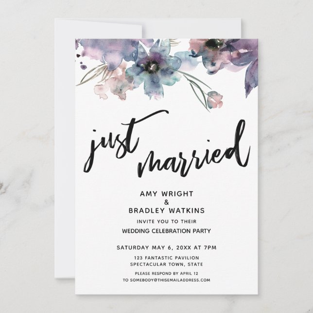 Painted Artsy Flowers Just Married Reception Only Invitation (Front)