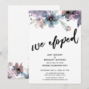 Painted Artsy Flowers We Eloped Reception-Only Invitation