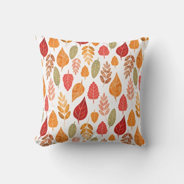 Painted Autumn Leaves Pattern Cushion (Front)