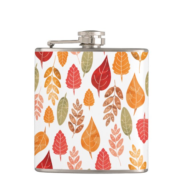 Painted Autumn Leaves Pattern Hip Flask (Front)