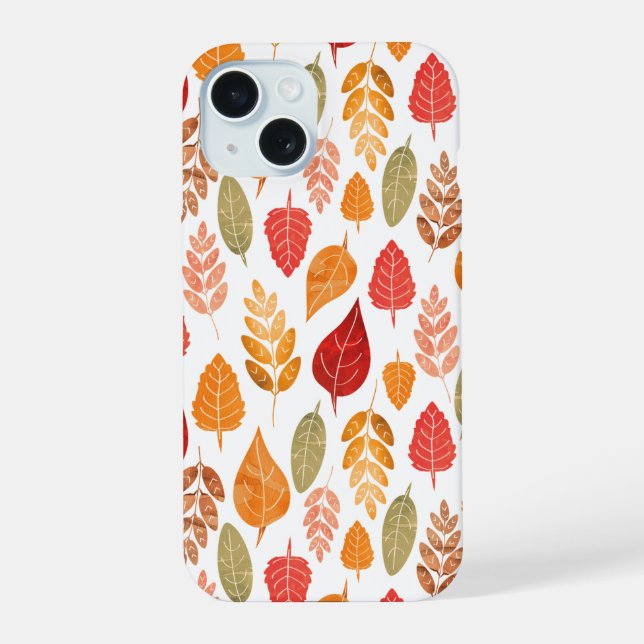 Painted Autumn Leaves Pattern iPhone 15 Case (Back)