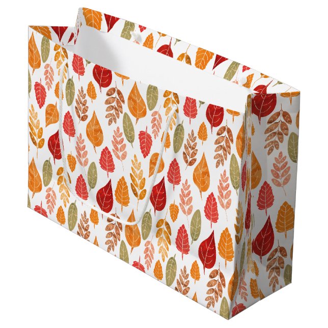 Painted Autumn Leaves Pattern Large Gift Bag (Front Angled)