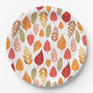 Painted Autumn Leaves Pattern Paper Plate