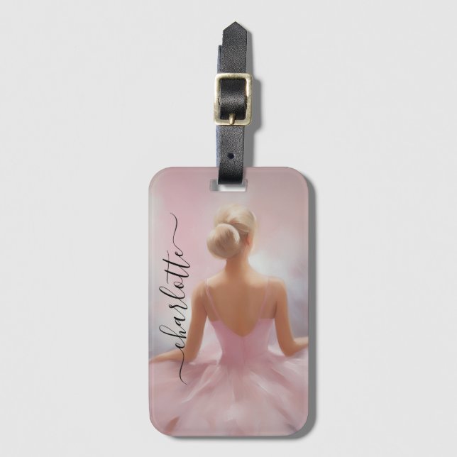 Painted Ballerina in Pink Luggage Tag (Front Vertical)
