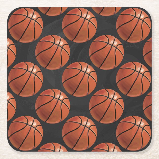 Painted Basketball Pattern Square Paper Coaster (Front)