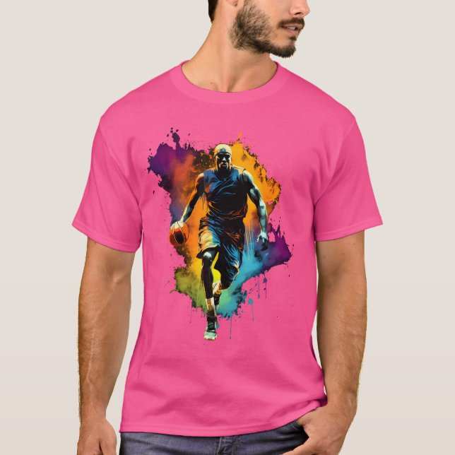 Painted Basketball Player Men Artistic Boys Basket T-Shirt (Front)