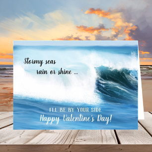 Painted Beach Ocean Waves Valentine's Day Card