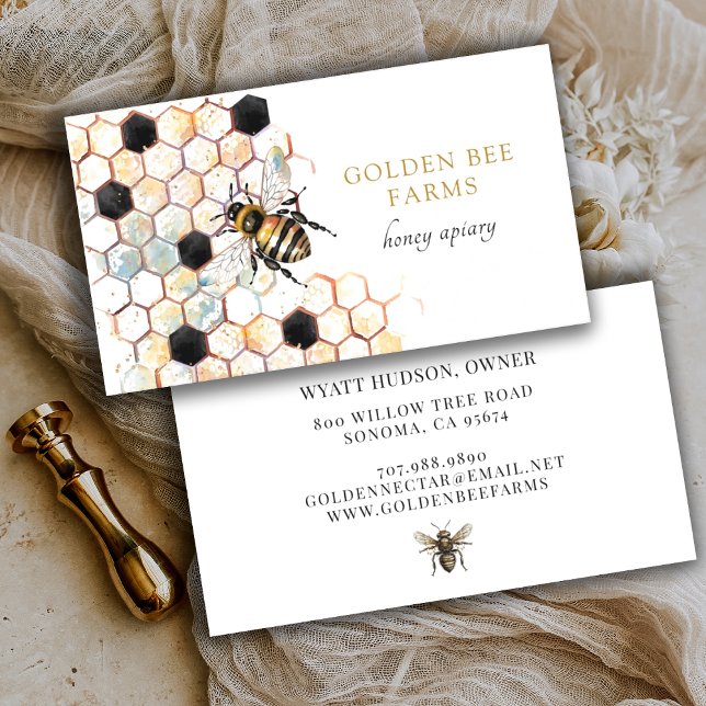 Painted Bee Honeycomb Beekeeper Apiary Business Card (Creator Uploaded)