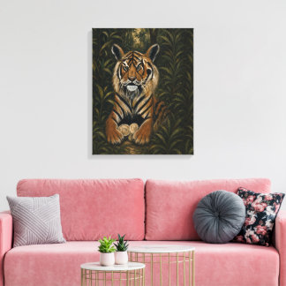 Painted Bengal Tiger Jungle Portrait Canvas Print