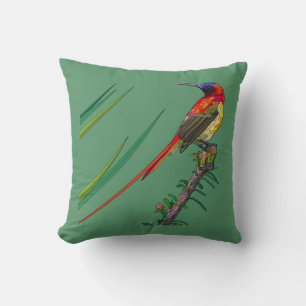 Painted Birds on Green Cushion