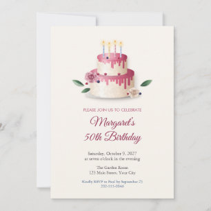 Painted Birthday Cake 50th Birthday Invitation