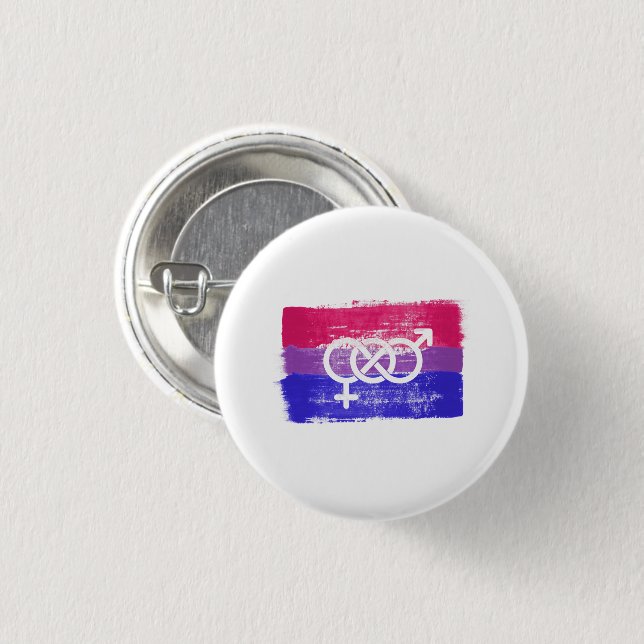 PAINTED BISEXUAL SYMBOL PRIDE FLAG 3 CM ROUND BADGE (Front & Back)