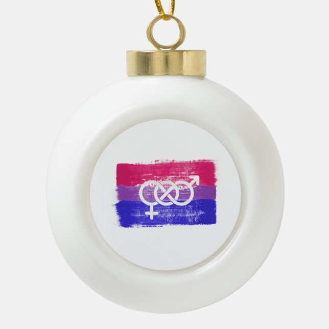 PAINTED BISEXUAL SYMBOL PRIDE FLAG CERAMIC BALL CHRISTMAS ORNAMENT (Front)