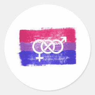 PAINTED BISEXUAL SYMBOL PRIDE FLAG CLASSIC ROUND STICKER
